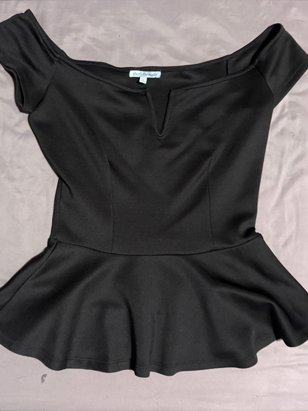 Charlotte Russe Black Peplum Top with Notch Detail